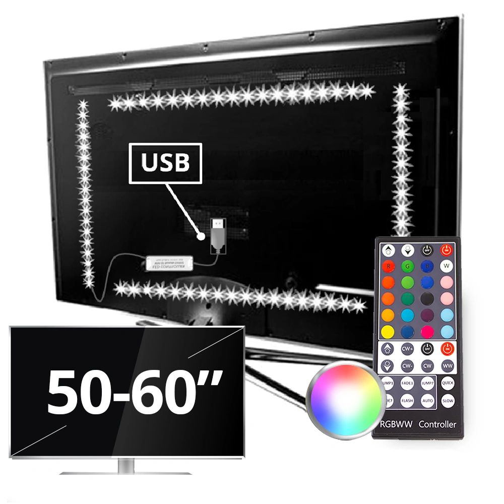 TV backlight set met 4 RGBWW ledstrips voor TV's 50-60 inch